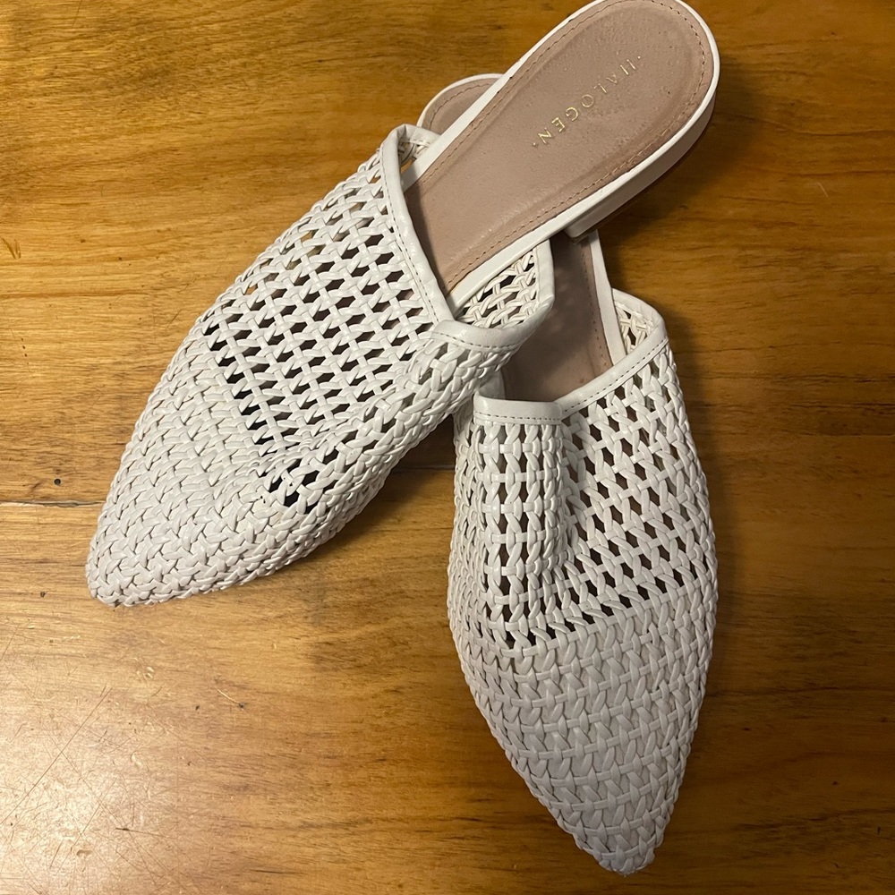 Halogen white woven slide on mules